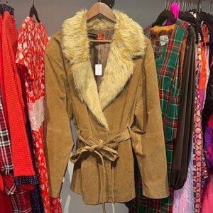 Vintage Marcelle Renee “Penny Lane” Tan Suede Jacket with Faux Fur Collar